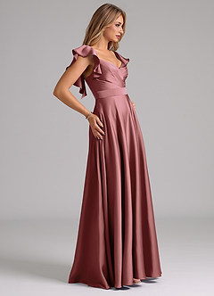 Azazie Leilani Bridesmaid Dresses Amethyst A-Line Ruched Stretch Satin Dress image6