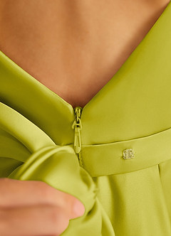 Azazie Pipsy Robe Demoiselle D'honneur Fillette Robe Trapèze en Mat Satiné Arc Citronnelle image6
