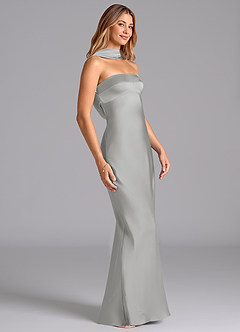 Azazie Lusinda Brudtärnklänningar Klä av Sjöjungfru i Stretch Satin Axelbandslös Silver image6