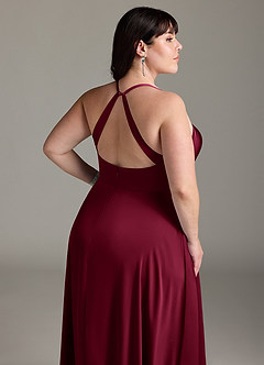 Azazie Davis Robes de demoiselle d'honneur Robe Trapèze en Satin extensible Plissée Bourgogne image12