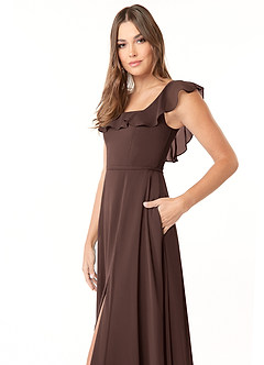 Azazie Jinny Final Sale Mulberry A-Line Square Neckline Ruched Chiffon Dress image9