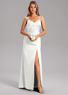 Azazie Azuree Abiti da Damigella Abito A-Line in Raso Elasticizzato Plissettato Bianco image9