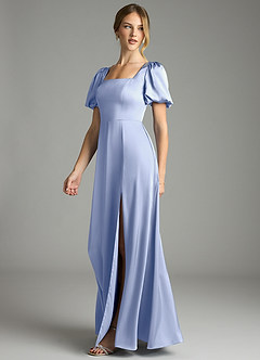 Azazie Fyona Vestidos de damas de honor Vestido de Hielo de Satén Elástico de Corte en A con Plisado image10