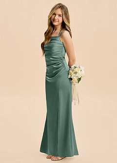 Azazie Nova Junior Eucalyptus A-Line Pleated Stretch Satin Dress image1