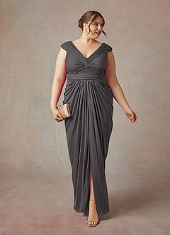 Azazie Lisolette Final Sale Steel Grey Sheath Pleated Mesh Dress image9