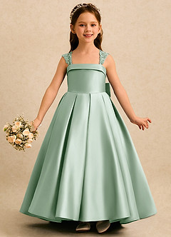 Azazie Genie Flower Girl Dresses Agave Ball-Gown Off the Shoulder Matte Satin Dress image3