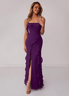 Barbie ♥ Azazie Bridesmaid Dresses Grape Sheath Bow Chiffon Dress image3