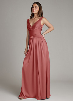 Azazie Pauline Robes de demoiselle d'honneur Robe Trapèze en Satin extensible Plissée Antique Rose image7