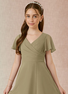 Azazie Induh Junior Moss Green A-Line Ruched Chiffon Dress image4