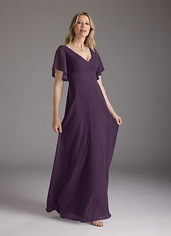 Azazie Alessa Mother of the Bride Dresses Plum A-Line V-Neck Pleated Chiffon Dress image4