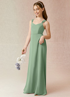 Azazie Denice Junior Matcha A-Line Chiffon Dress image3
