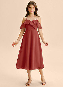 Azazie Kamilla Junior Vestido de Terracota de Gasa de Corte en A con Vestidos sin tirantes image6