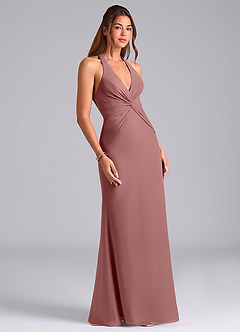 Azazie Valerie Bridesmaid Dresses Desert Rose Mermaid Pleated Chiffon Dress image3
