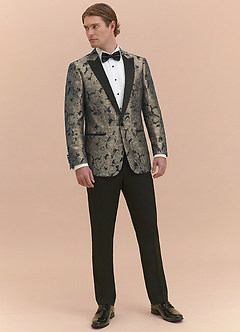 front Samuel Champagne Floral Jacquard Peak Lapel Tuxedo Jacket