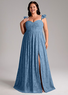 Azazie Denisse Bridesmaid Dresses Steel Blue A-Line Ruched Floral Burnout Dress image7