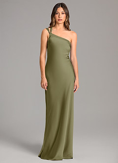 Azazie Monroe Jurken voor bruidsmeisjes Jurk van Stretch Satijn met Zeemeermin One-Shoulder Pistache image4