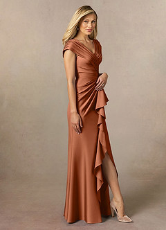 Azazie Anderson Mère de la mariée Robes Robe Trapèze en Satin extensible Plissée Cuivre image3
