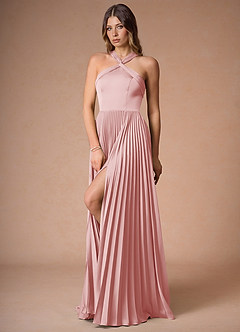 Afra Haze Pink A-Line Pleated Stretch Satin Dress image4