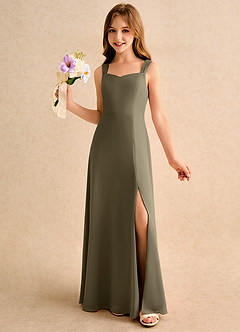 Azazie Makani Girls Formal Flower Girl Dresses Willow Green A-Line Sweetheart Neckline Chiffon Dress image1