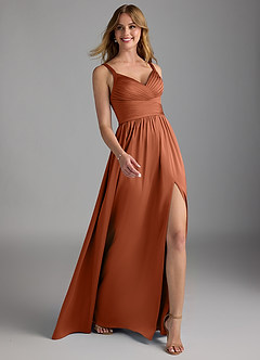 Azazie Chanel Bridesmaid Dresses Cedar Rose A-Line Pleated Stretch Satin Dress image6