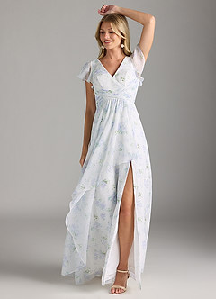 Azazie Omari Bridesmaid Dresses Blue Vintage Floral A-Line Chiffon Dress image3