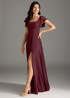 Azazie Bondi Bridesmaid Dresses Cabernet A-Line Ruched Mesh Dress image5