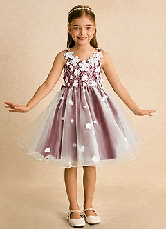 Azazie Junebug vestidos de niña de las flores Vestido de Marfil Burdeos de Tul de Princesa con Encaje image3