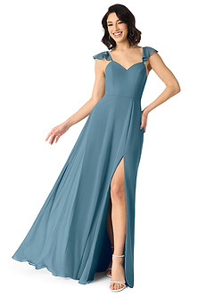 Azazie Everett Bridesmaid Dresses Bermuda A-Line V-neck Ruched Chiffon Dress image1