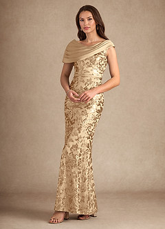 Azazie Marion Mother of the Bride Dresses Champagne Mermaid Sequins Dress image3