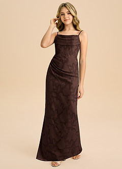 Azazie Mai Junior Ganache Sheath Pleated Floral Burnout Dress image6