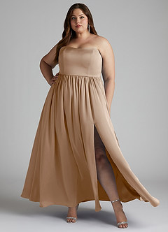 Azazie Morana Jurken voor bruidsmeisjes Converteerbaar Jurk van Stretch Satijn met A-Lijn Off the Shoulder Taupe image11