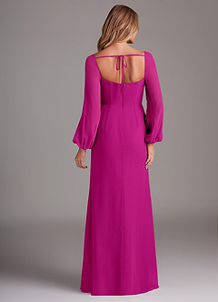 Azazie Charissa Robes de demoiselle d'honneur Robe Fourreau en Mousseline de soie Manche longue Fuchsia image6