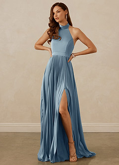 Christian Siriano Bridal for Azazie 1007 Bridesmaid Dresses Dusty Blue A-Line Pleated Stretch Satin Dress image4