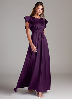 Azazie Daphne Modest Bridesmaid Dresses A-Line Ruched Stretch Satin Floor-Length Dress image3