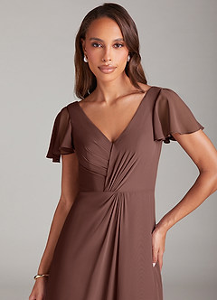 Azazie Soren Bridesmaid Dresses Espresso A-Line Ruched Chiffon Dress image6