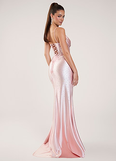 Nogolla Roz Rochie de bal din satin elastic, cu mărgele și strasuri image2
