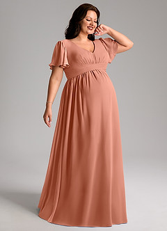 Azazie Verna Maternity Bridesmaid Dresses A-Line V-Neck Ruched Chiffon Floor-Length Dress image6