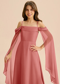 Azazie Moana Junior Linia A Pofałdowany Szyfon Długość podłogi Młodsza druhna Sukienka image7