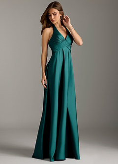 Azazie Tessie Bridesmaid Dresses Peacock A-Line Pleated Stretch Satin Dress image4