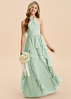 Azazie Daisy Junior Agave A-Line Chiffon Dress image2