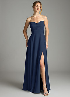 Azazie Ayla Abiti da Damigella Abito A-Line in Chiffon Scollo a Cuore Marino Scuro image5