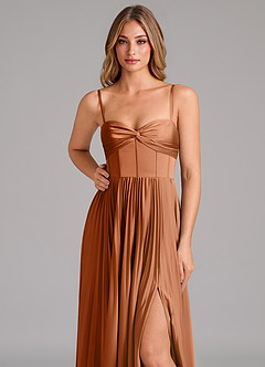 Azazie Akiko Robes de demoiselle d'honneur Robe Trapèze en Satin extensible Encolure en Forme de Cœur Cuivre image8