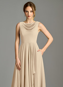 Azazie Wonderland Bridesmaid Dresses Champagne A-Line Pleated Chiffon Dress image7