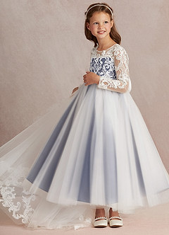 Azazie Elodie Flower Girl Dresses Ivory Stormy Ball-Gown Lace Dress image5