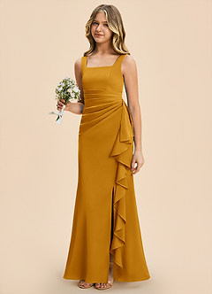 Azazie Adrienne Junior Etui Plissee Stretch-Satin Kleid Butterscotch image1