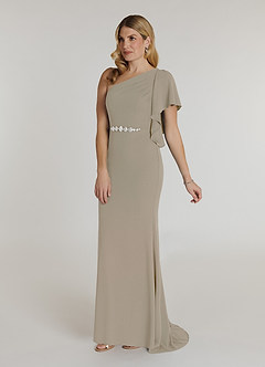 Azazie Pia Mother of the Bride Dresses Taupe Mermaid Pleated Stretch Crepe Dress image3
