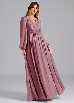 Azazie Palerma Bridesmaid Dresses Vintage Mauve A-Line Long Sleeve Chiffon Dress image4