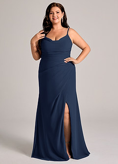 Azazie Deandra Bridesmaid Dresses Dark Navy Mermaid Pleated Chiffon Dress image7