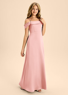 Azazie Anselie Junior Powder Pink A-Line Off the Shoulder Stretch Satin Dress image5