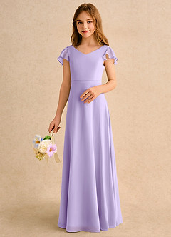 Azazie Nari Girls Formal Flower Girl Dresses Lilac A-Line with Sleeves Chiffon Dress image4